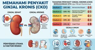 Ilustrasi tahapan penurunan fungsi pada kasus penyakit ginjal kronis dari ringan hingga berat
